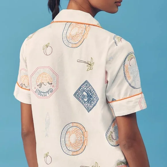 Damson Madder White Chlo Linen-Blend Embroidered Buttondown Shirt US 2 NWT - Picture 15 of 16